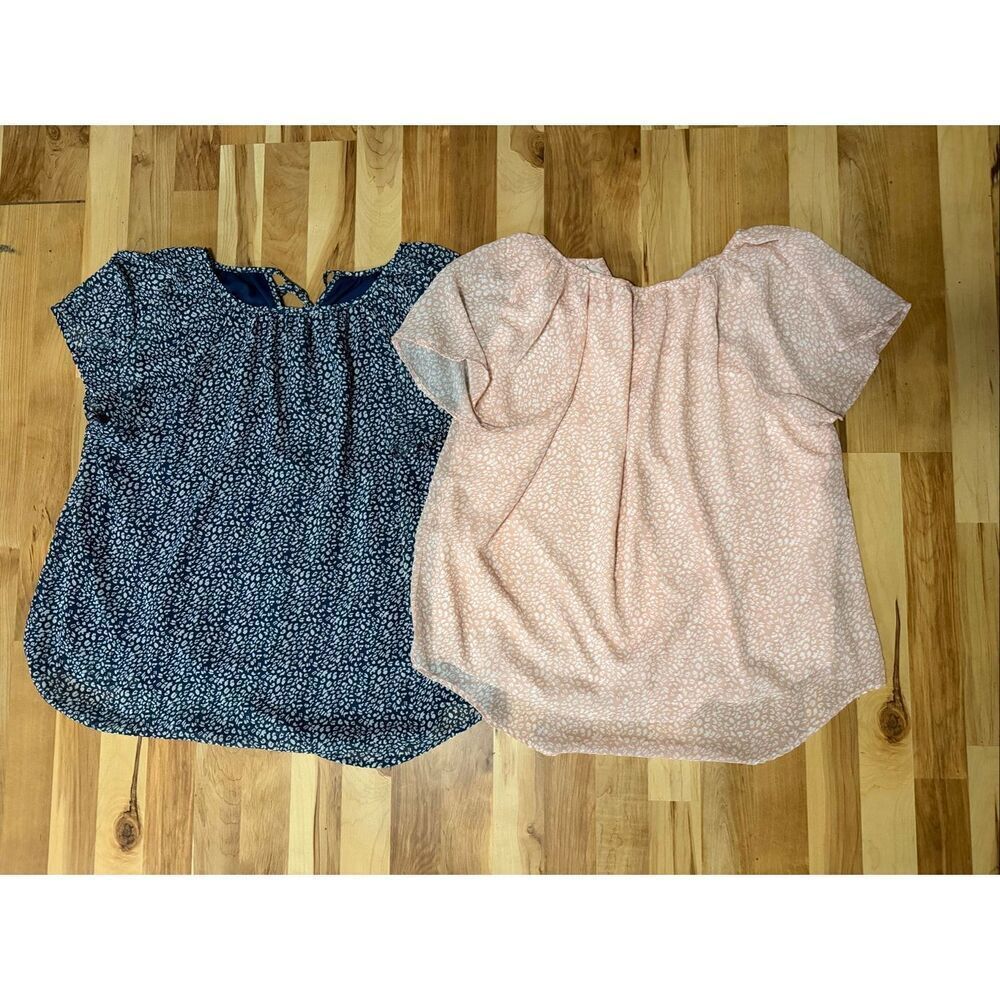 Boutique Pink Blue Leopard Print Chiffon Short Sleeve Top Bundle XL NWOT